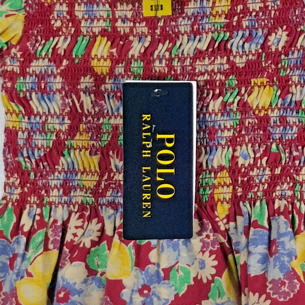 Polo Ralph Lauren Girls Smocked Floral Blouse Top Sz 4 Red Lemon Peplum NWT